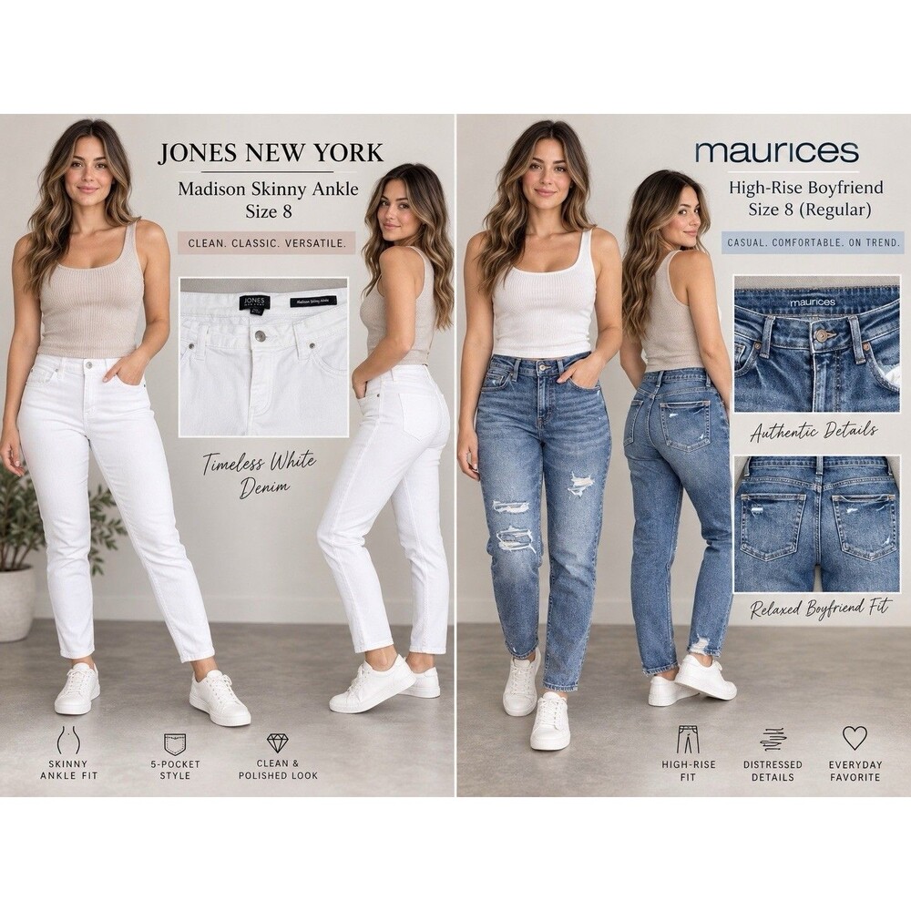 2 Pair Women’s Jeans Lot Size 8 Jones NY Skinny Ankle Maurices Boyfriend